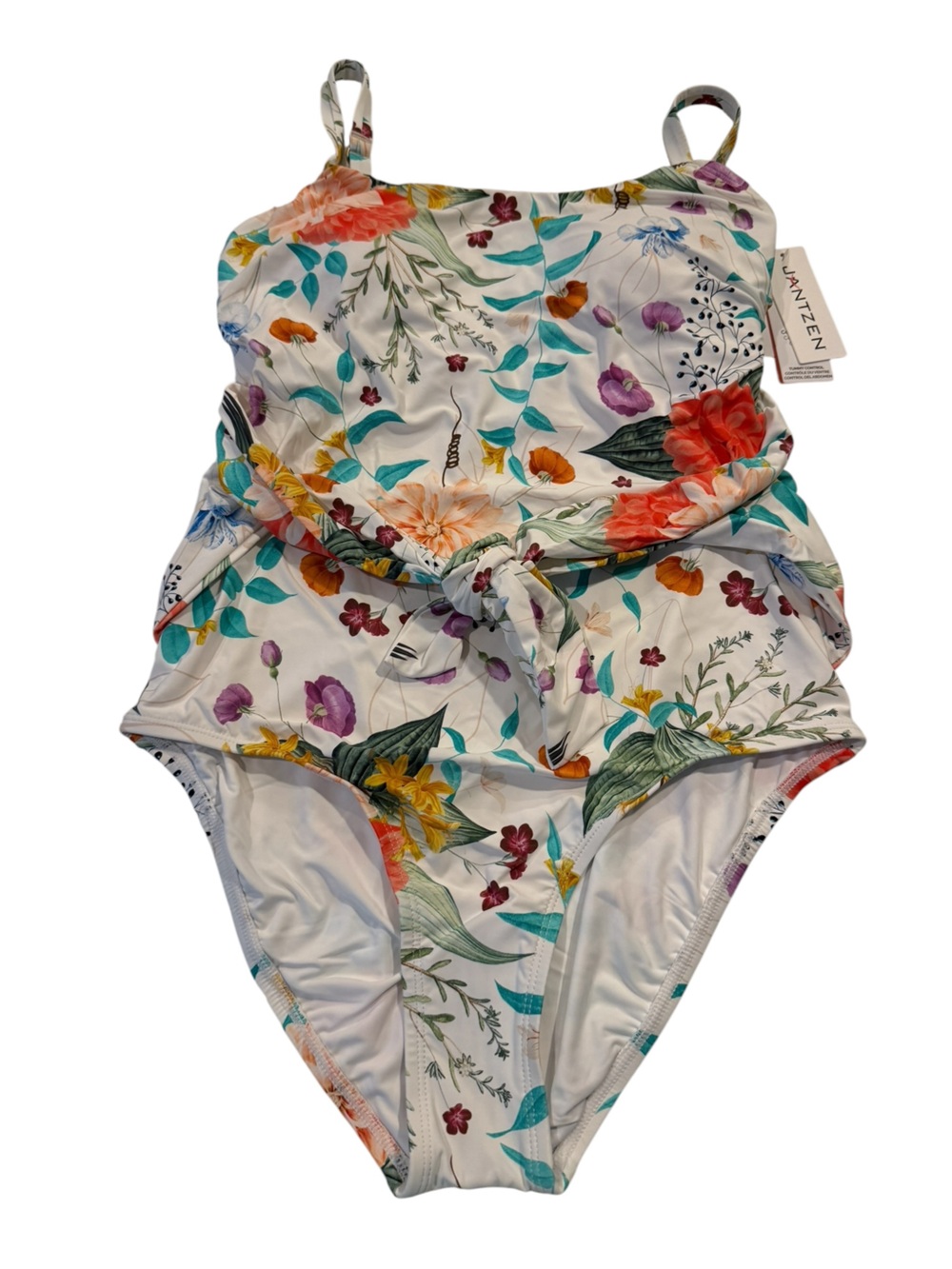 Jantzen Seafoam Tides Smoothing Tummy Control One-Piece Sporty Tropical Swimsuit - Picture 3 of 14